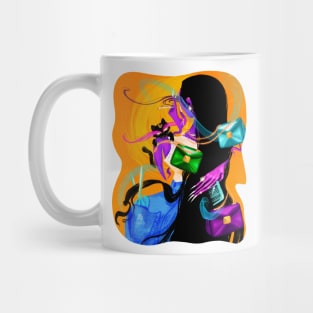 Fashion black cat and girl Mug